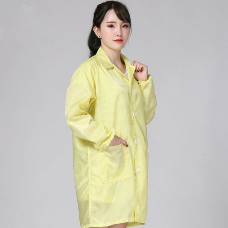 Cleanroom Yellow Anti Static Clothes Uniform ESD Smock